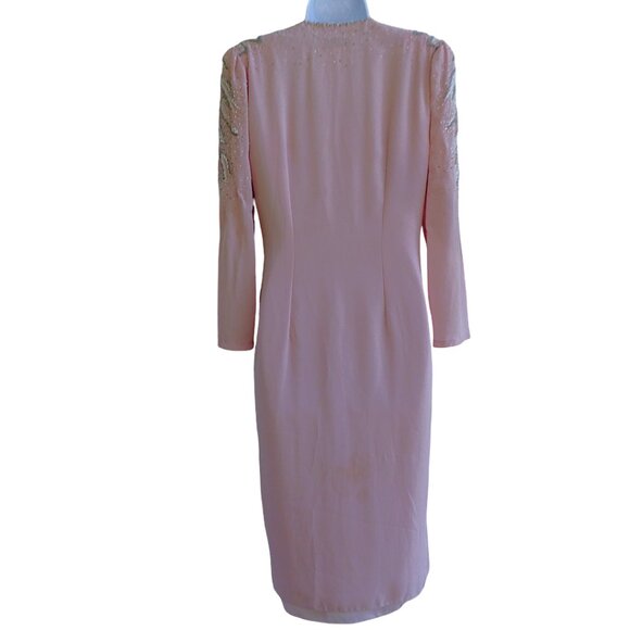 Vintage Jack Bryan Cocktail Wrap Dress Pink Heavy Beaded Long Sleeve Bling 8 - Picture 4 of 11